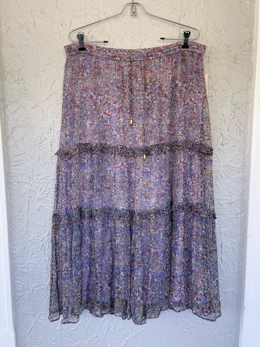 Anthropologie NEW with Tag Seurat Tiered Lined Purple Floral Midi Skirt Size 10